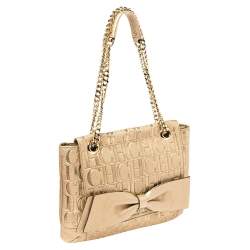 Pre Owned Carolina Herrera Gold Monogram Leather Audrey Shoulder Bag