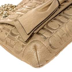 Pre Owned Carolina Herrera Gold Monogram Leather Audrey Shoulder Bag