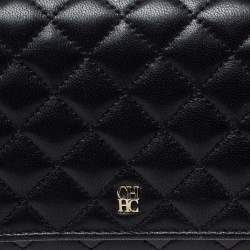 Pre Owned Carolina Herrera Black Quilted Leather Flap Wallet