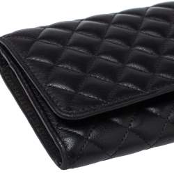 Pre Owned Carolina Herrera Black Quilted Leather Flap Wallet