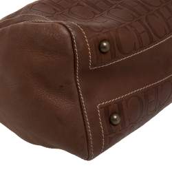 Pre Owned Carolina Herrera Brown Leather Monogram Embossed Andy Boston Bag