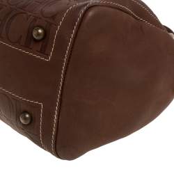 Pre Owned Carolina Herrera Brown Leather Monogram Embossed Andy Boston Bag