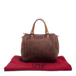 Pre Owned Carolina Herrera Brown Leather Monogram Embossed Andy Boston Bag