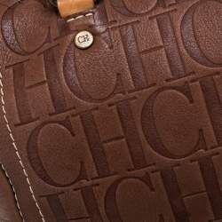 Pre Owned Carolina Herrera Brown Leather Monogram Embossed Andy Boston Bag