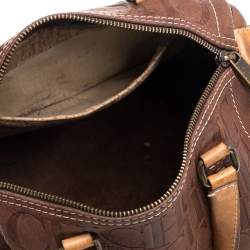 Pre Owned Carolina Herrera Brown Leather Monogram Embossed Andy Boston Bag