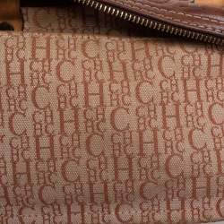 Pre Owned Carolina Herrera Brown Leather Monogram Embossed Andy Boston Bag
