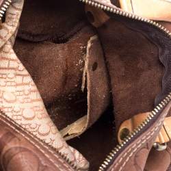 Pre Owned Carolina Herrera Brown Leather Monogram Embossed Andy Boston Bag