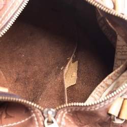 Pre Owned Carolina Herrera Brown Leather Monogram Embossed Andy Boston Bag