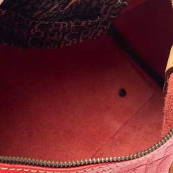 Pre Owned Carolina Herrera Red/Beige Monogram Embossed Leather Andy Boston Bag