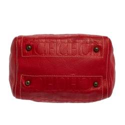 Pre Owned Carolina Herrera Red/Beige Monogram Embossed Leather Andy Boston Bag