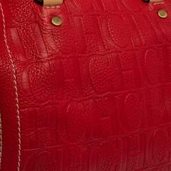 Pre Owned Carolina Herrera Red/Beige Monogram Embossed Leather Andy Boston Bag