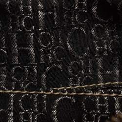 Pre Owned Carolina Herrera Red/Beige Monogram Embossed Leather Andy Boston Bag