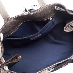 Pre Owned Carolina Herrera Metallic Grey Monogram Embossed Leather Scarf Tote