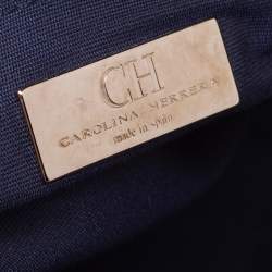 Pre Owned Carolina Herrera Metallic Grey Monogram Embossed Leather Scarf Tote