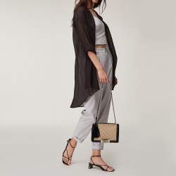 Pre Owned Carolina Herrera Beige/Black Quilted Leather Flap Shoulder Bag