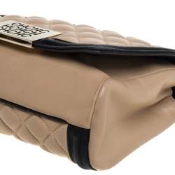 Pre Owned Carolina Herrera Beige/Black Quilted Leather Flap Shoulder Bag