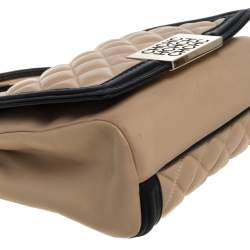Pre Owned Carolina Herrera Beige/Black Quilted Leather Flap Shoulder Bag