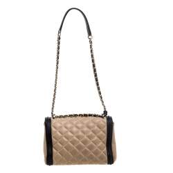 Pre Owned Carolina Herrera Beige/Black Quilted Leather Flap Shoulder Bag