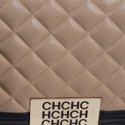 Pre Owned Carolina Herrera Beige/Black Quilted Leather Flap Shoulder Bag