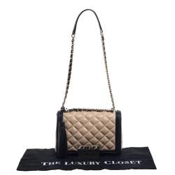 Pre Owned Carolina Herrera Beige/Black Quilted Leather Flap Shoulder Bag