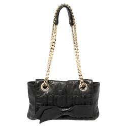 Pre Owned Carolina Herrera Black Embossed Leather Audrey Shoulder Bag