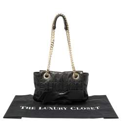 Pre Owned Carolina Herrera Black Embossed Leather Audrey Shoulder Bag