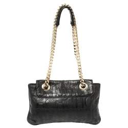 Pre Owned Carolina Herrera Black Embossed Leather Audrey Shoulder Bag