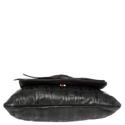 Pre Owned Carolina Herrera Black Embossed Leather Audrey Shoulder Bag
