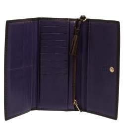 Pre Owned Carolina Herrera Dark Brown Monogram Leather Continental Wallet