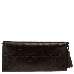 Pre Owned Carolina Herrera Dark Brown Monogram Leather Continental Wallet