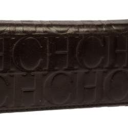 Pre Owned Carolina Herrera Dark Brown Monogram Leather Continental Wallet