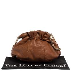 Pre Owned Carolina Herrera Brown Embossed Leather Bucket Shoulder Bag