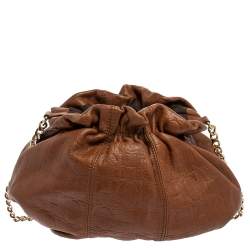 Pre Owned Carolina Herrera Brown Embossed Leather Bucket Shoulder Bag