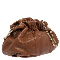Pre Owned Carolina Herrera Brown Embossed Leather Bucket Shoulder Bag