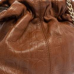 Pre Owned Carolina Herrera Brown Embossed Leather Bucket Shoulder Bag