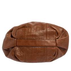 Pre Owned Carolina Herrera Brown Embossed Leather Bucket Shoulder Bag