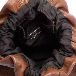 Pre Owned Carolina Herrera Brown Embossed Leather Bucket Shoulder Bag