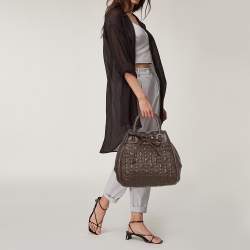 Pre Owned Carolina Herrera Dark Brown Monogram Quilted Leather Drawstring Tote
