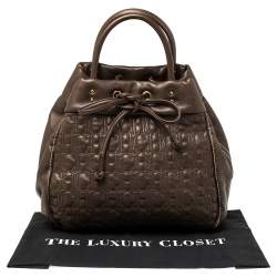Pre Owned Carolina Herrera Dark Brown Monogram Quilted Leather Drawstring Tote