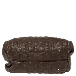 Pre Owned Carolina Herrera Dark Brown Monogram Quilted Leather Drawstring Tote