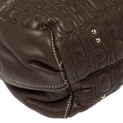 Pre Owned Carolina Herrera Dark Brown Monogram Quilted Leather Drawstring Tote