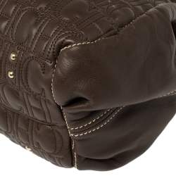 Pre Owned Carolina Herrera Dark Brown Monogram Quilted Leather Drawstring Tote