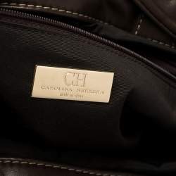 Pre Owned Carolina Herrera Dark Brown Monogram Quilted Leather Drawstring Tote