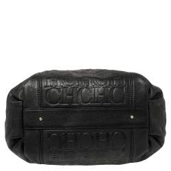 Pre Owned Carolina Herrera Black Monogram Leather Tassel Tote