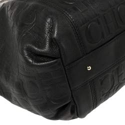 Pre Owned Carolina Herrera Black Monogram Leather Tassel Tote