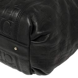 Pre Owned Carolina Herrera Black Monogram Leather Tassel Tote