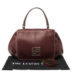 Carolina Herrera Burgundy Leather Flap Top Handle Bag