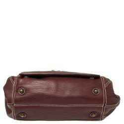 Carolina Herrera Burgundy Leather Flap Top Handle Bag