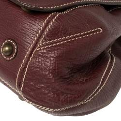 Carolina Herrera Burgundy Leather Flap Top Handle Bag