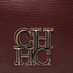 Carolina Herrera Burgundy Leather Flap Top Handle Bag